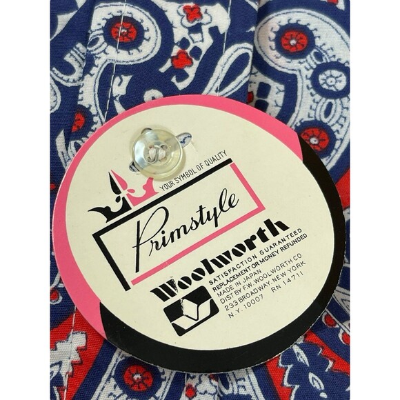 VTG 60s Woolworth Primstyle Blouse NWT Red White Blue Paisley Made in Japan M - Picture 6 of 12